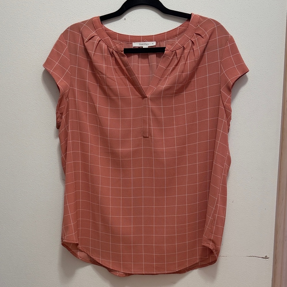Fun 2 Fun Rust Checkered Blouse